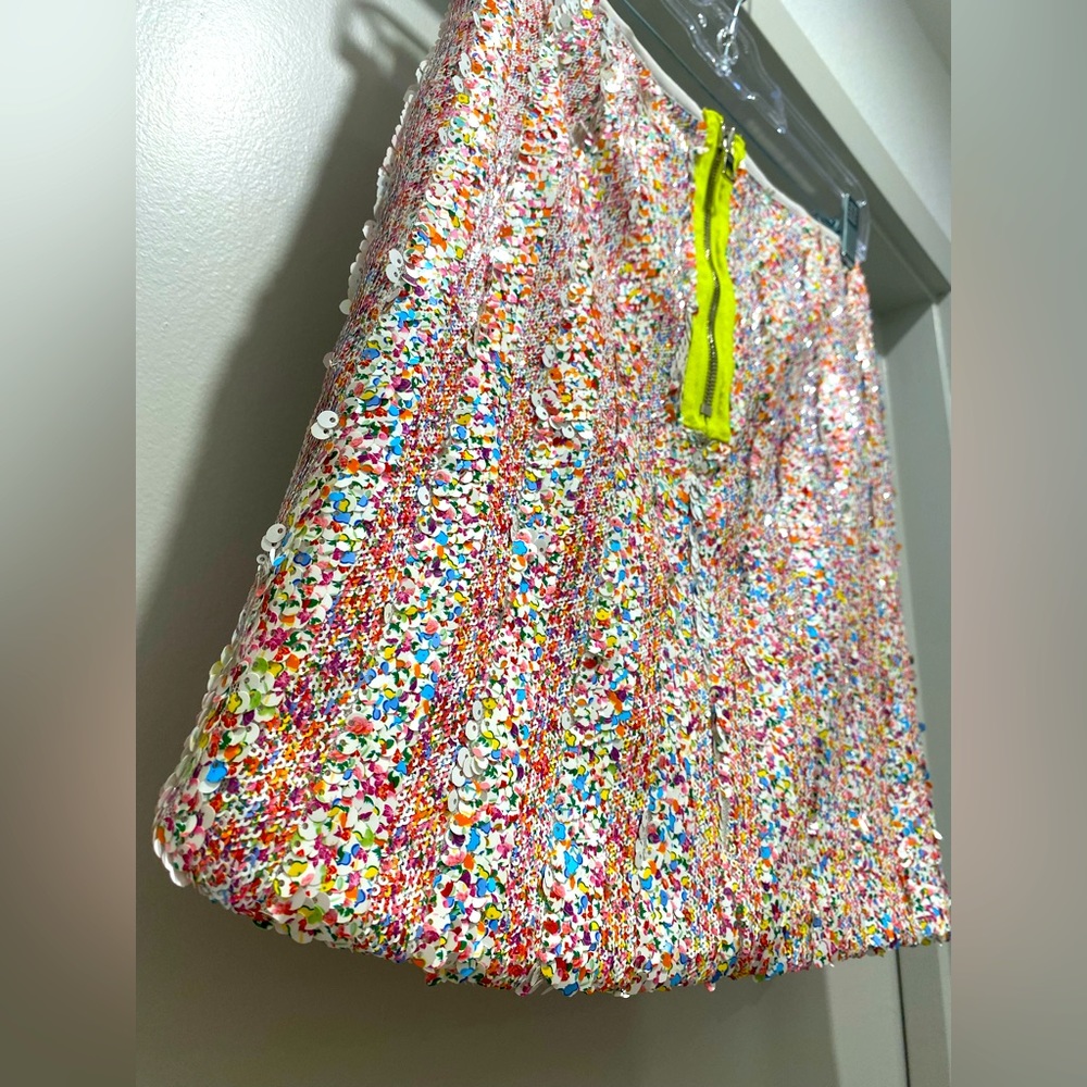 Jaquette Double-Sided Glittery Sequined Rainbow Party Fitted Mini Skirt- M